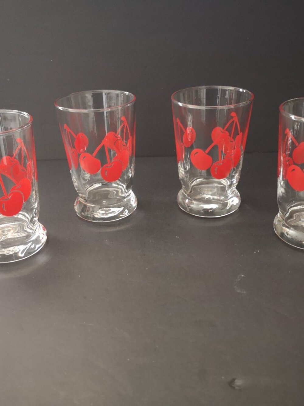 Vintage 4 -  Anchor Hocking Red Cherries w/ Stems Footed Juice Drinking Glass 4"